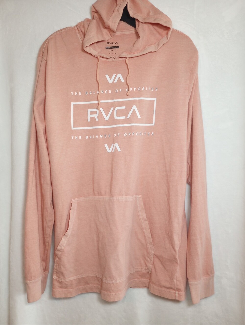 RVCA Pigment Dye Pink Graphic Logo Slim Fit Light Weight Relax Pullover Hoodie L